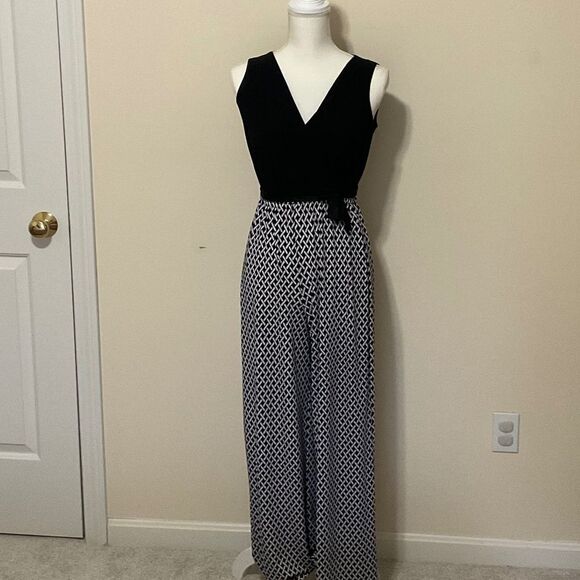 Emma & Michelle Pants - Jumpsuit small black and white geometric woven pattern